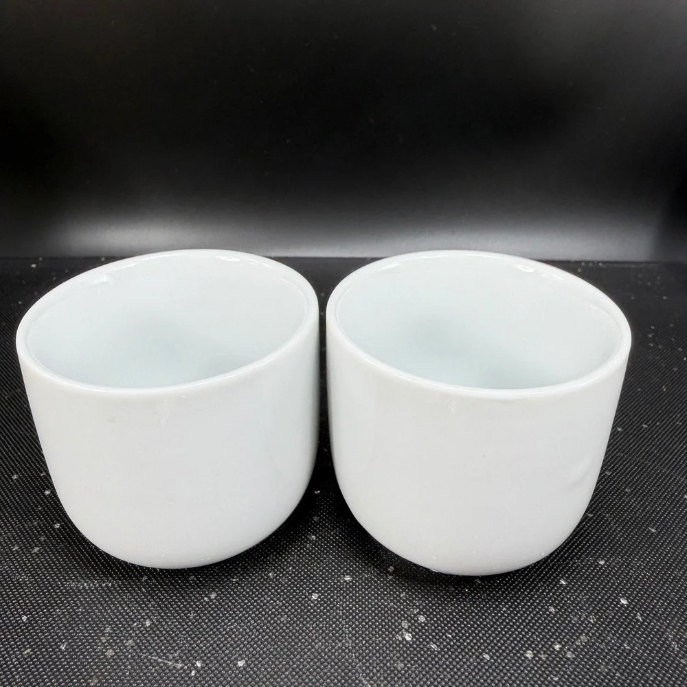 Pier 1 Imports White Ceramic Tea Sake Cups Mugs Handleless Minimalist Set 2